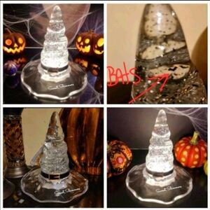 Halloween Acrylic Light Up Witch Hat Swirling Bat Snow Globe NEW